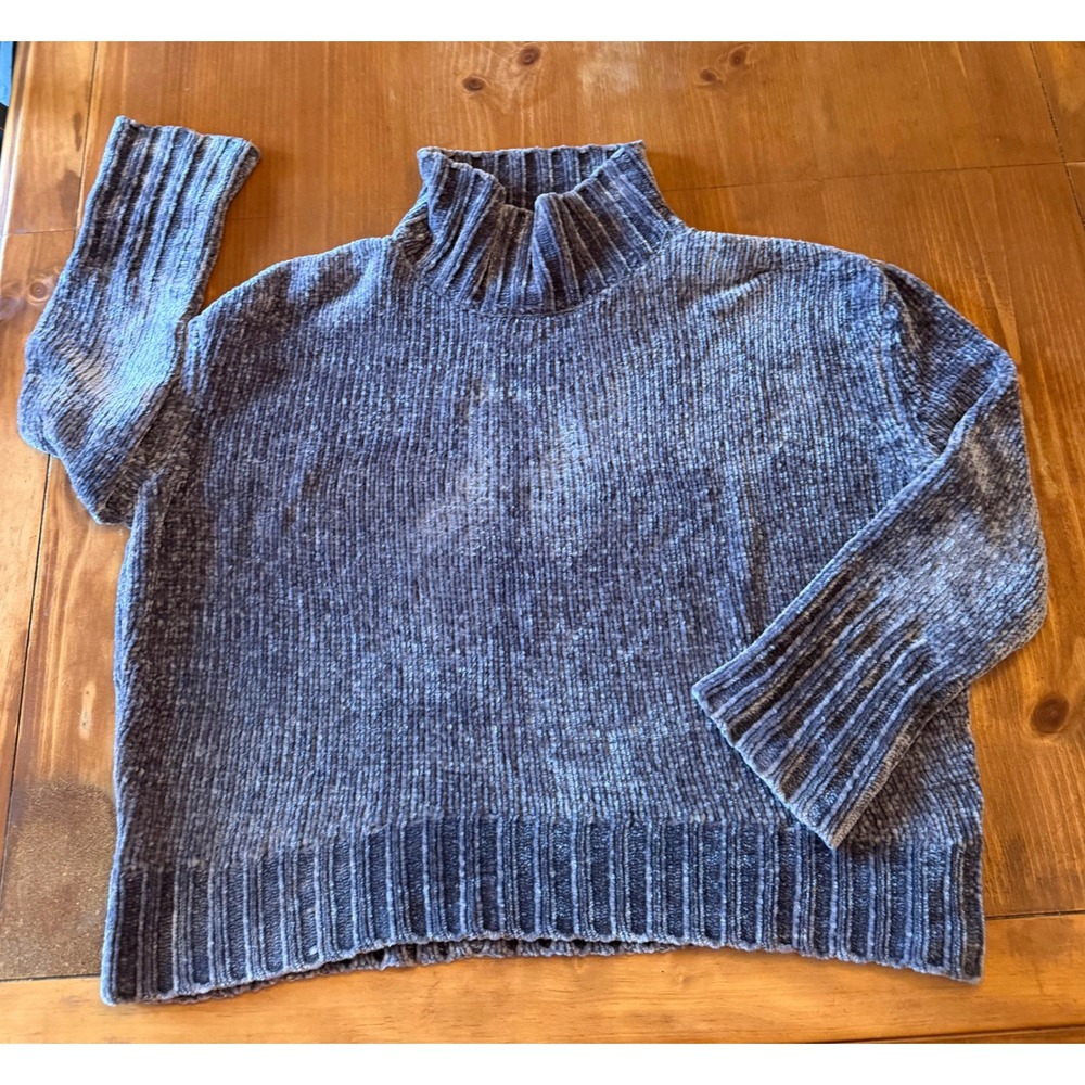 Cynthia Rowley Gray Chenille Mock Neck Sweater Boxy Ribbed Knit Pullover Medium